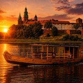 Krakau: Sonnenuntergang und Abendliche Bootsfahrt auf einem traditionellen Holzboot